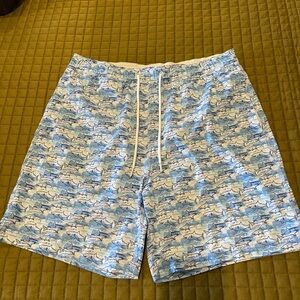 Johnston & Murphy Blue Shark Print Swim Trunks